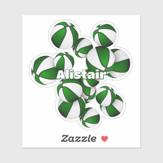 Atleet naam op cluster van groene witte basketball sticker (Vel)