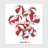 Atleet naam op cluster van rode witte basketballen sticker (Vel)