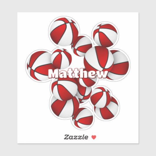 Atleet naam op cluster van rode witte basketballen sticker (Vel)