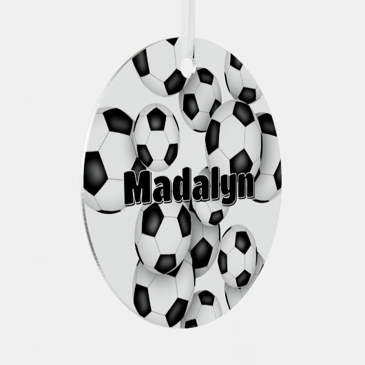 Atleet naam op cluster van voetballen Keepsake Metalen Ornament (Voorkant Rechts)