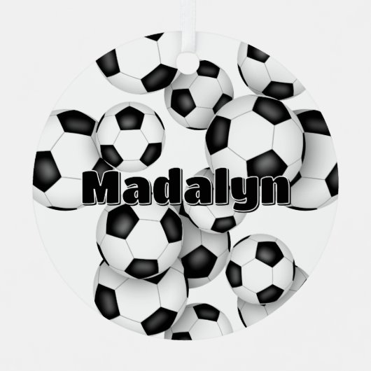 Atleet naam op cluster van voetballen Keepsake Metalen Ornament (Voorkant)