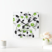 Atleet naam op felgroene zwarte voetballen vierkante klok (Huis)