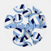 Atleet naam op LT Blue Navy volleyballen KeeSake Metalen Ornament (Voorkant)