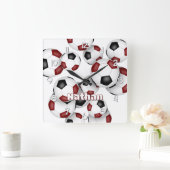 Atleet naam op Maroon Black voetballen Cluster Vierkante Klok (Huis)