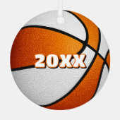 Atleet naam op oranje witte basketbal metalen ornament (Achterkant)