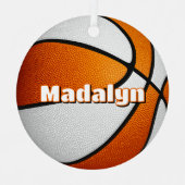 Atleet naam op oranje witte basketbal metalen ornament (Voorkant)