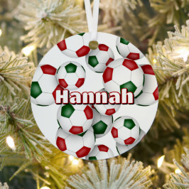 Atleet naam op rode groene voetballen Keepsake Metalen Ornament