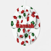 Atleet naam op rode groene voetballen Keepsake Metalen Ornament (Voorkant links)