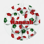 Atleet naam op rode groene voetballen Keepsake Metalen Ornament (Voorkant)