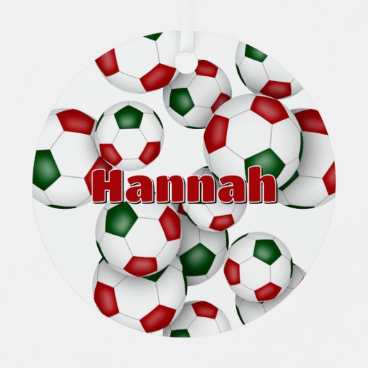 Atleet naam op rode groene voetballen Keepsake Metalen Ornament (Voorkant)