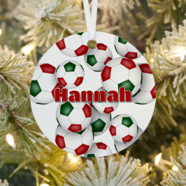 Atleet naam op rode groene voetballen Keepsake Metalen Ornament