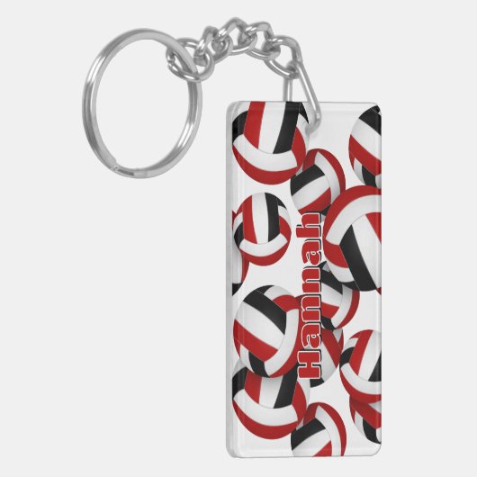 Atleet naam rood zwart team kleuren volleybal sleutelhanger (Voorkant Links)