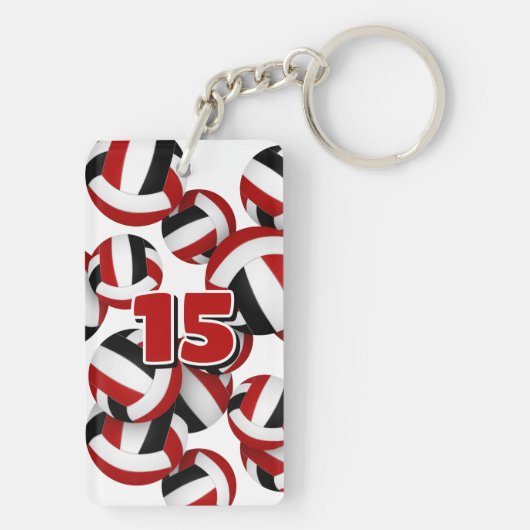 Atleet naam rood zwart team kleuren volleybal sleutelhanger (achterkant)
