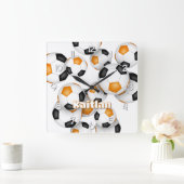 Atleet naam sinaasappel zwarte voetbal sportkamer vierkante klok (Huis)