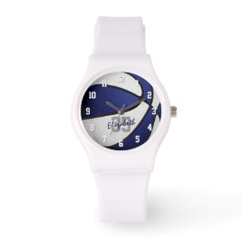 atleet name jersey number blue white basketball horloge