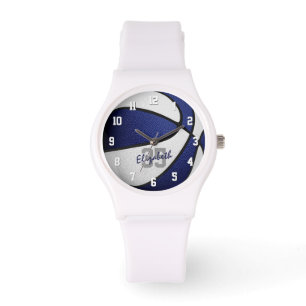 atleet name jersey number blue white basketball horloge
