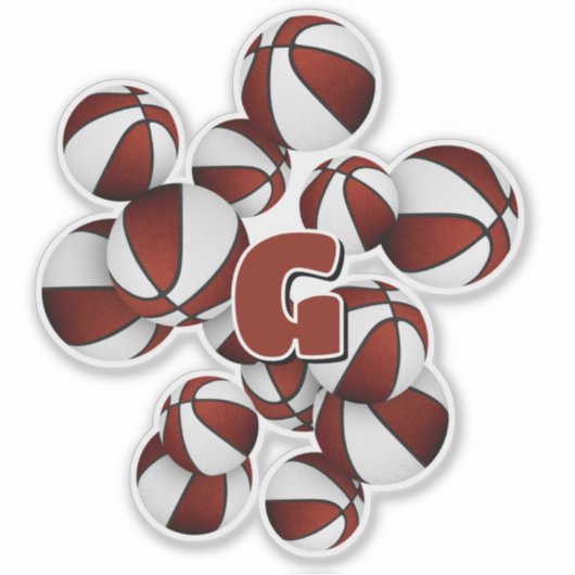 atleetmonogram op bordeauxrode witte basketbal sticker (Voorkant)