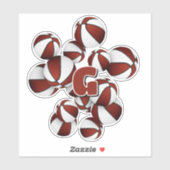 atleetmonogram op bordeauxrode witte basketbal sticker (Vel)