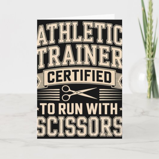 Atletiek Trainer Grappige Hardlopen Met Scharen Af Kaart (Voorkant)