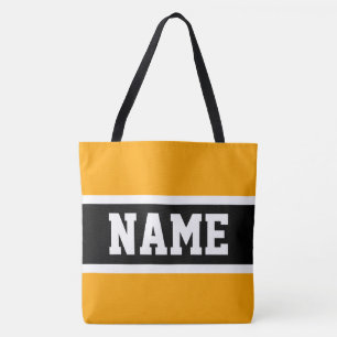 Atletisch helder geel oranje zwart wit strepen tote bag