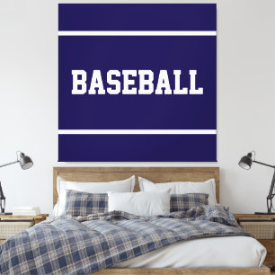 Atletisch Navy Blauwe Witte BASEBALL Tekst Strepen Canvas Afdruk