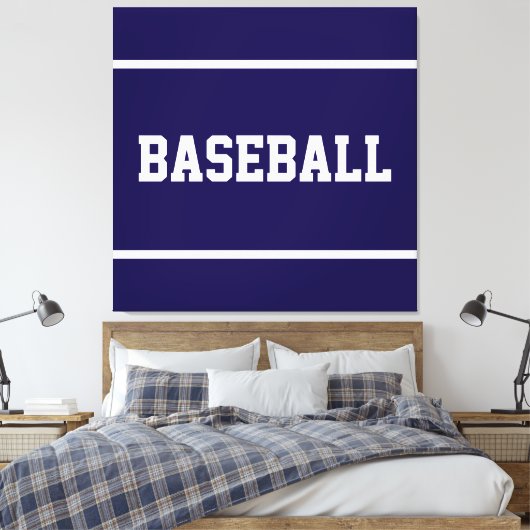 Atletisch Navy Blauwe Witte BASEBALL Tekst Strepen Canvas Afdruk (Insitu (Slaapkamer))