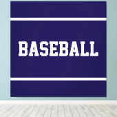 Atletisch Navy Blauwe Witte BASEBALL Tekst Strepen Canvas Afdruk (Insitu (Houten vloer))