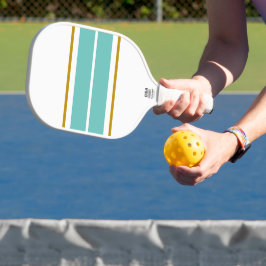 Atletische brede aqua twin racing strepen op wit pickleball paddle