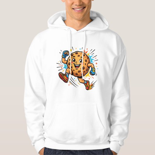 Atletische chocoladekoek hardloopcartoon mascotte hoodie (Voorkant)