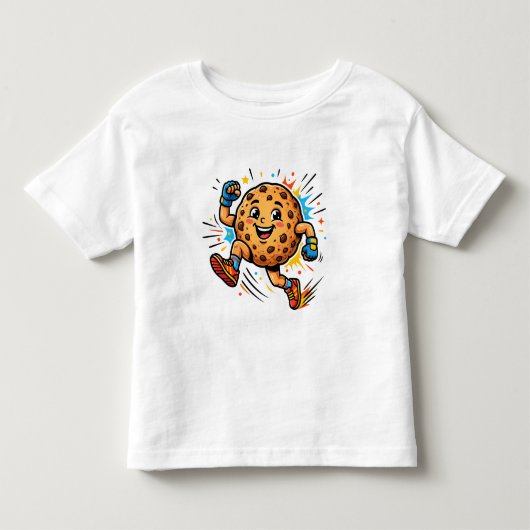 Atletische chocoladekoek hardloopcartoon mascotte kinder shirts (Voorkant)