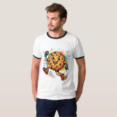 Atletische chocoladekoek hardloopcartoon mascotte t-shirt (Voorkant volledig)
