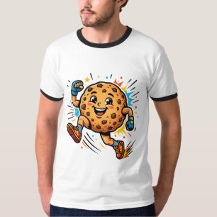 Atletische chocoladekoek hardloopcartoon mascotte t-shirt