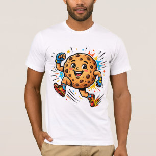 Atletische chocoladekoek hardloopcartoon mascotte t-shirt