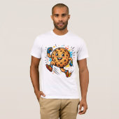 Atletische chocoladekoek hardloopcartoon mascotte t-shirt (Voorkant volledig)