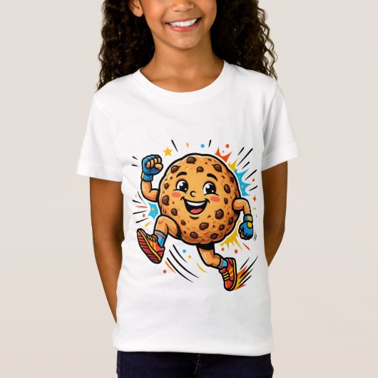 Atletische chocoladekoek hardloopcartoon mascotte t-shirt (Voorkant)