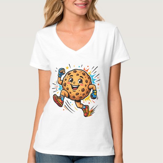 Atletische chocoladekoek hardloopcartoon mascotte t-shirt (Voorkant)