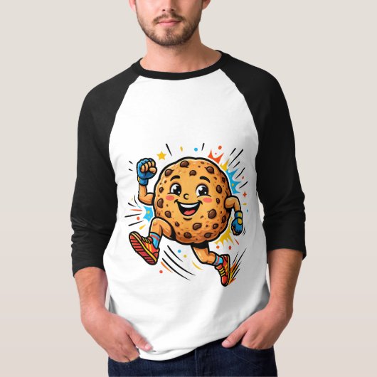 Atletische chocoladekoek hardloopcartoon mascotte t-shirt (Voorkant)