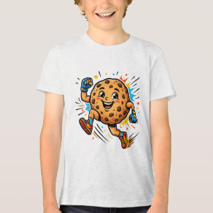 Atletische chocoladekoek hardloopcartoon mascotte Tri-Blend shirt