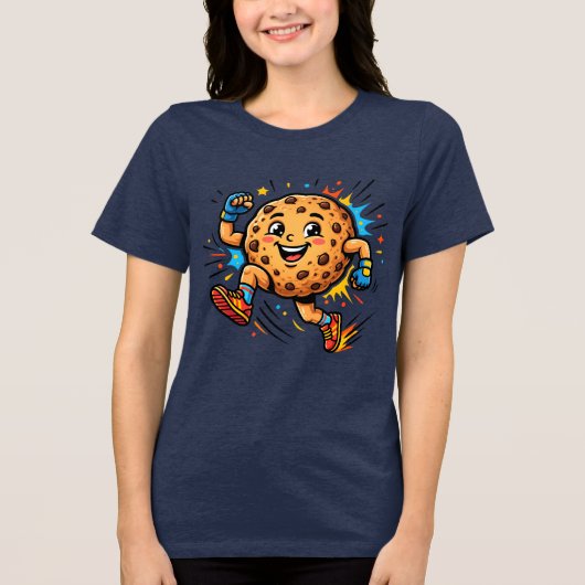 Atletische chocoladekoek hardloopcartoon mascotte Tri-Blend shirt (Voorkant)