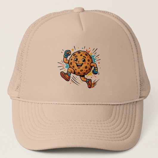 Atletische chocoladekoek hardloopcartoon mascotte trucker pet (Voorkant)