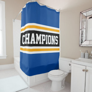 Atletische KAMPIOENEN Blauw Zwart Racing Stripes Douchegordijn