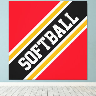 Atletische Sportieve Helder Rood Zwart SOFTBALL St Canvas Afdruk