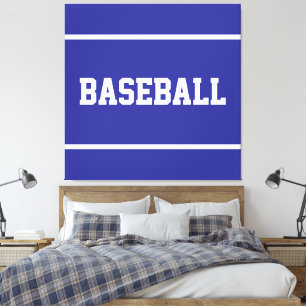 Atletische zomer blauw witte BASEBALL tekst strepe Canvas Afdruk