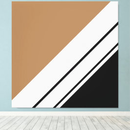 Atletische Zwart Lichtbruin Witte Racing Stripes Canvas Afdruk