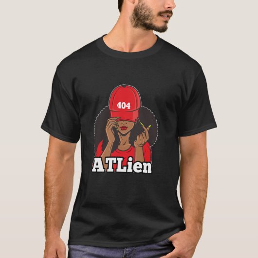 ATLien 404 Atlanta ATL Gebiedscode Zwart Vrouw Afr T-shirt (Voorkant)