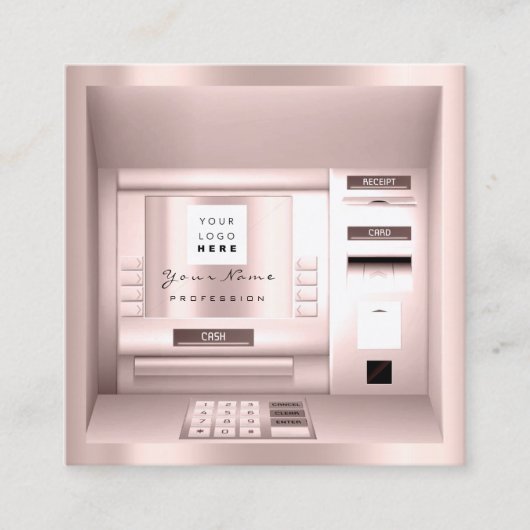 ATM Bank Consulting Money Roos Logo Company Name Vierkante Visitekaartje (Voorkant)