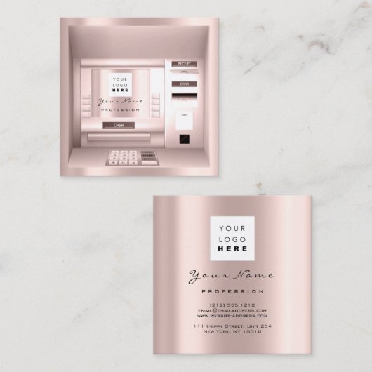 ATM Bank Consulting Money Roos Logo Company Name Vierkante Visitekaartje (Voorkant / Achterkant)