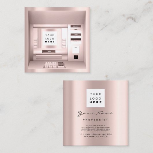 ATM Bank Consulting Money Roos Logo Investments Vierkante Visitekaartje (Voorkant / Achterkant)