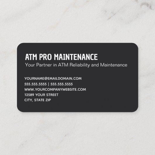 ATM-reparatieservice Visitekaartje (Achterkant)