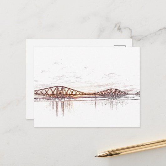 Atmosferische Forth Bridge Kunstwerk Briefkaart (Voorkant / Achterkant in situ)